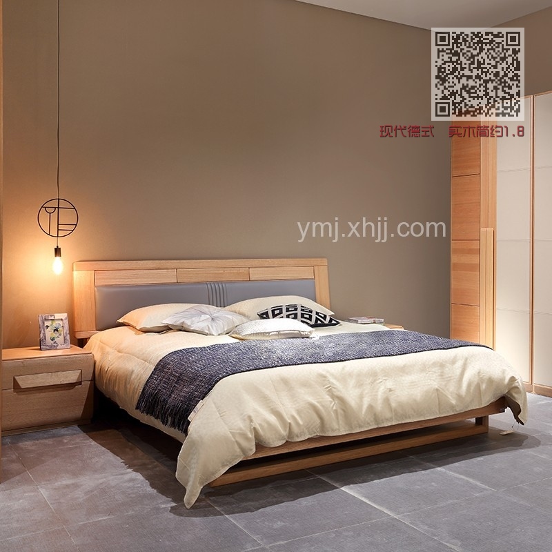 现代德式  实木简约1.8米双人床+四门衣柜-CE5A4300