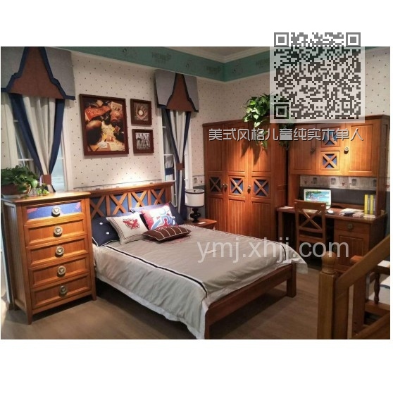 美式风格儿童纯实木单人床三门衣柜五斗柜书桌书架_101 美式风格儿童纯实木单人床三门衣柜五斗柜书桌书架_101