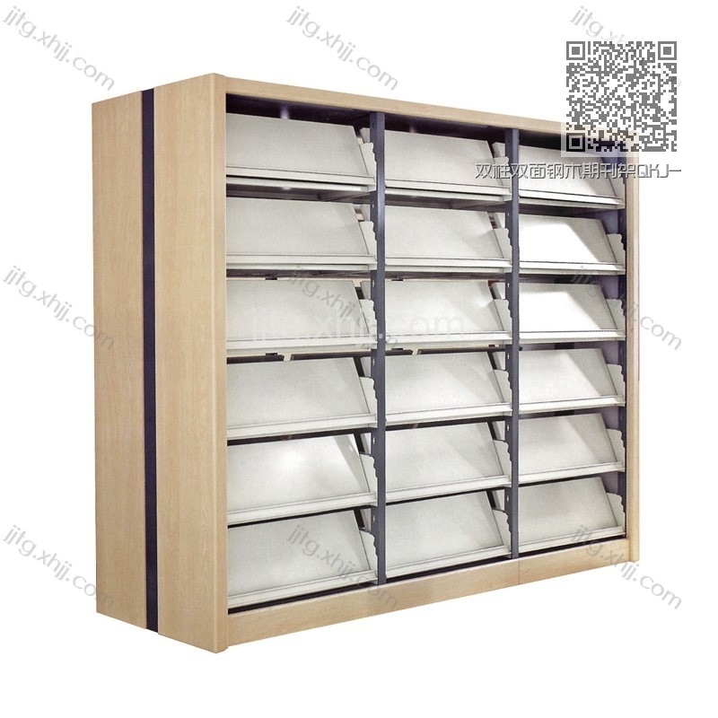 双柱双面钢木期刊架QKJ-15 双柱双面钢木期刊架QKJ-15