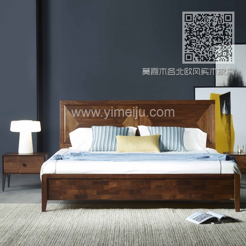 莫霞木各北欧风实木家具1816床+1802床头柜