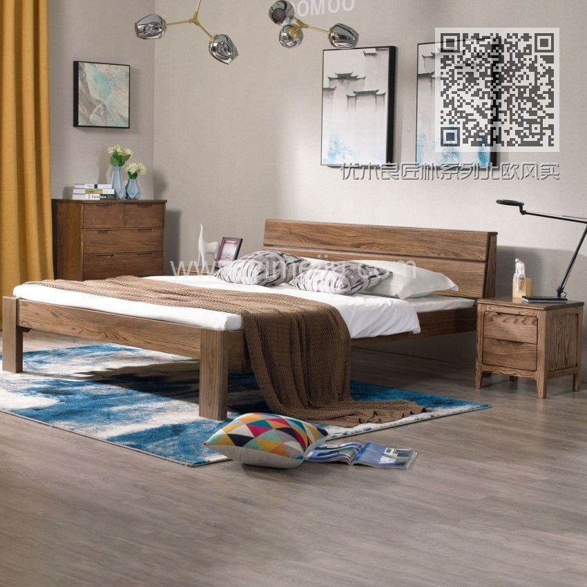优木良匠朴系列北欧风实木家具卧室实木大床床头柜2