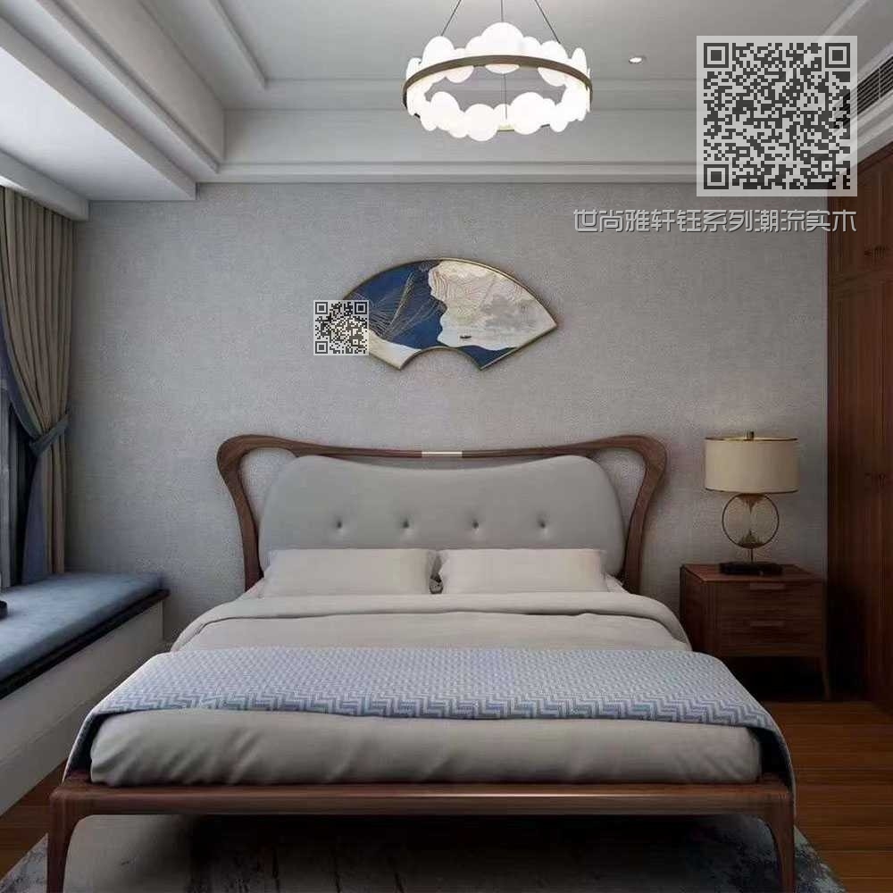 世尚雅轩钰系列潮流实木家具卧房实木大床床头柜床H9586