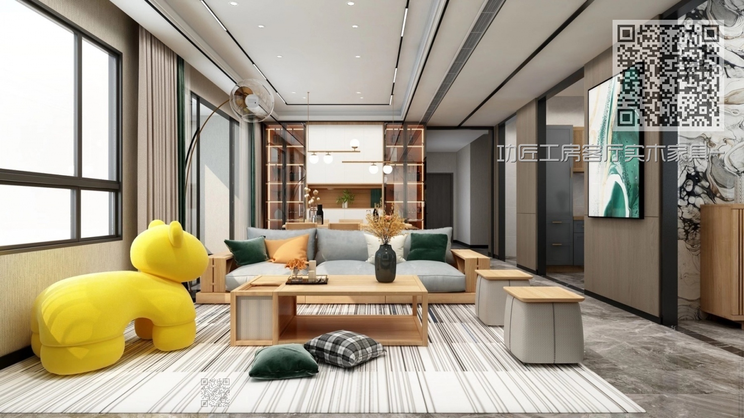 功匠工房客厅实木家具-沙发+茶几组合02