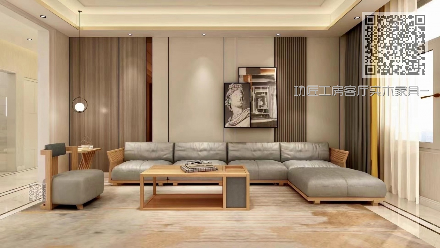 功匠工房客厅实木家具-沙发+茶几组合05 功匠工房客厅实木家具-沙发+茶几组合05