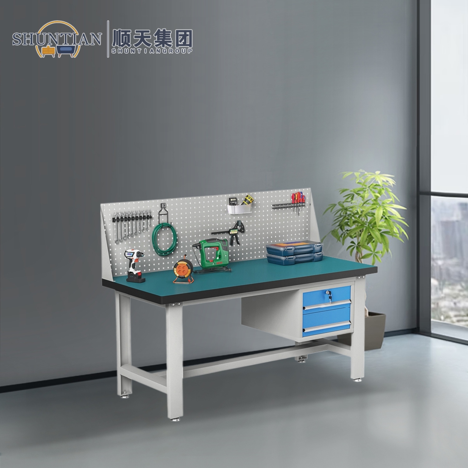 GZT-12 重型工作台-单挂板-吊二抽 GZT-12 重型工作台-单挂板-吊二抽