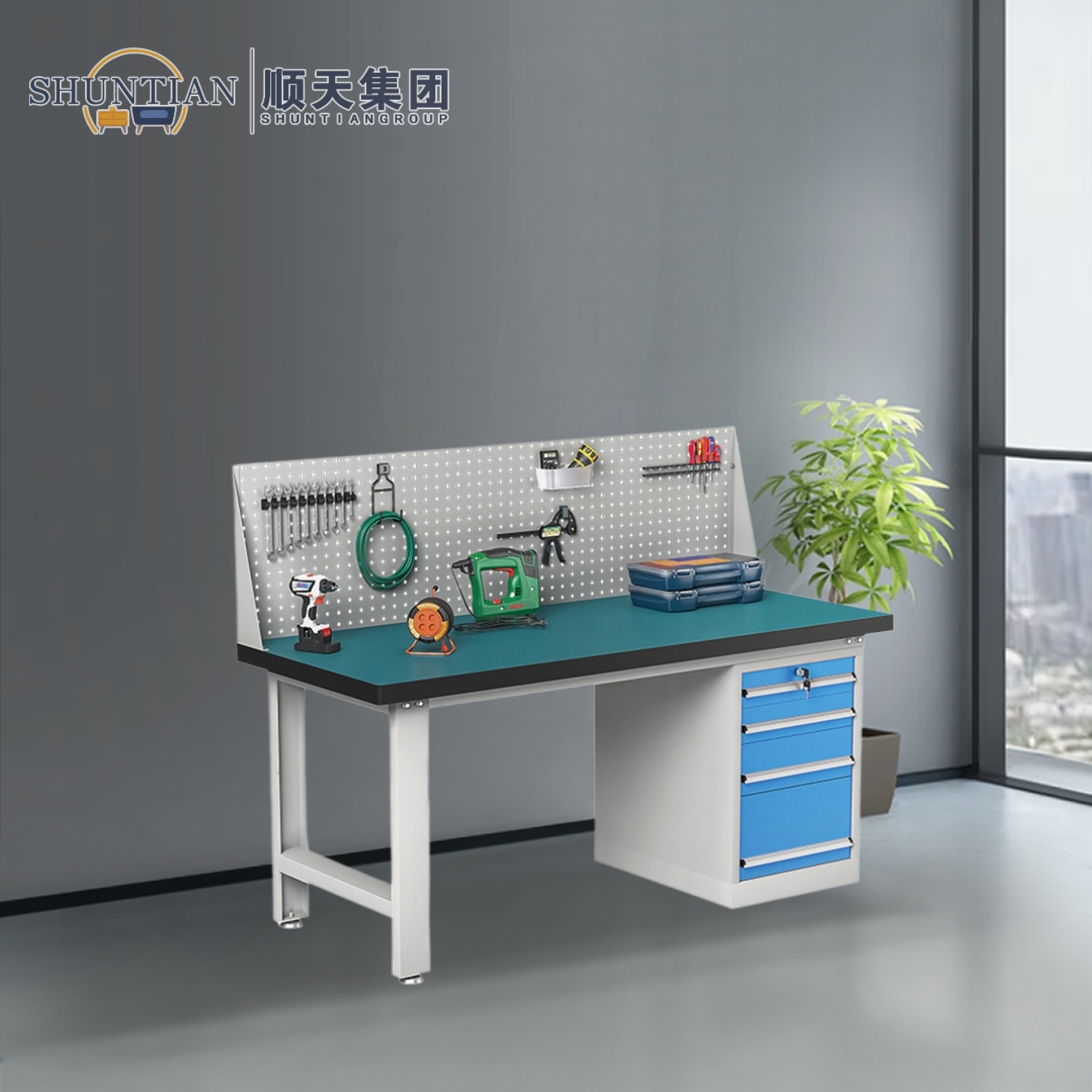 GZT-18 重型工作台-单挂板-边四抽 GZT-18 重型工作台-单挂板-边四抽