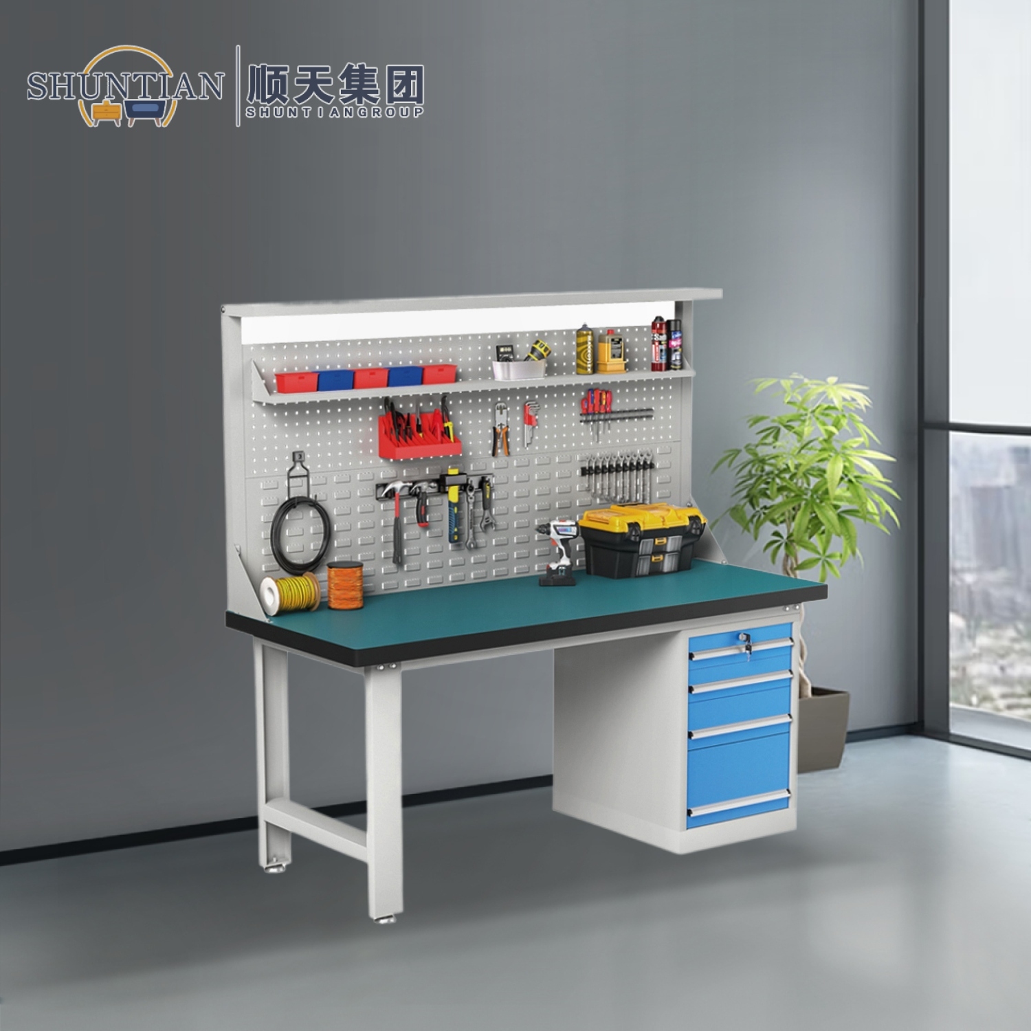 GZT-22 重型工作台-双挂板-边四抽 GZT-22 重型工作台-双挂板-边四抽