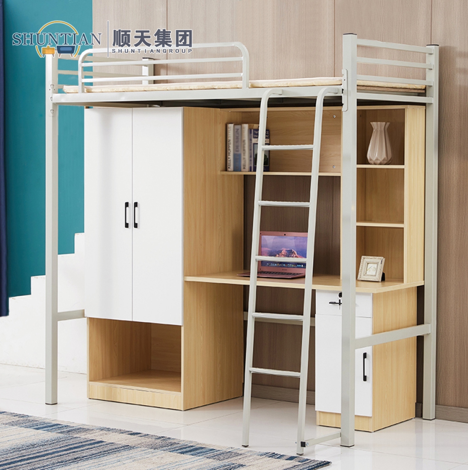 GZC-01 单体单人位公寓床-侧爬梯-木制床下柜 GZC-01 单体单人位公寓床-侧爬梯-木制床下柜