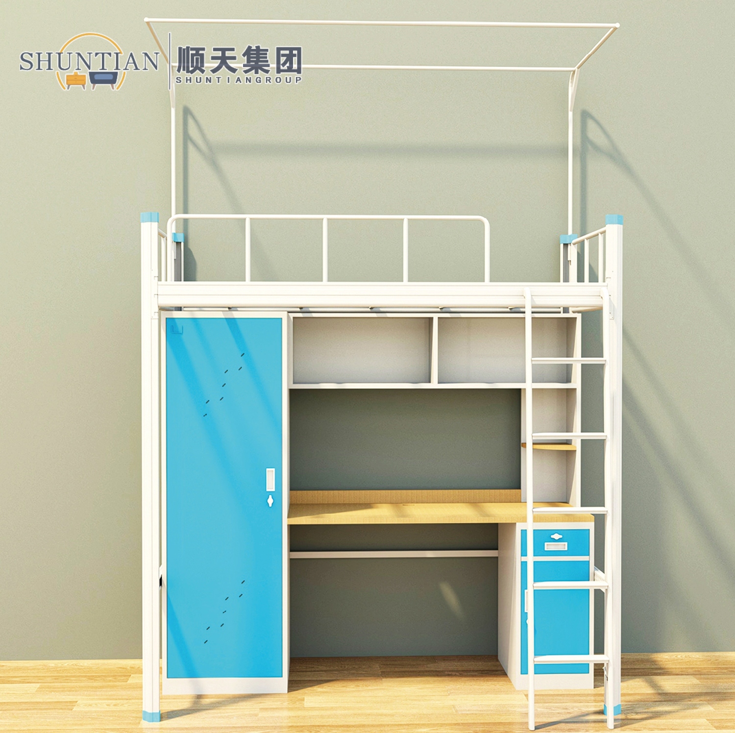 GZC-05 单体单人位公寓床-侧爬梯-钢制床下柜 GZC-05 单体单人位公寓床-侧爬梯-钢制床下柜