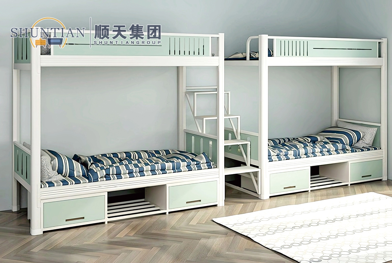 GZC-39 二连体四人位公寓床-中步梯-床底柜 GZC-39 二连体四人位公寓床-中步梯-床底柜