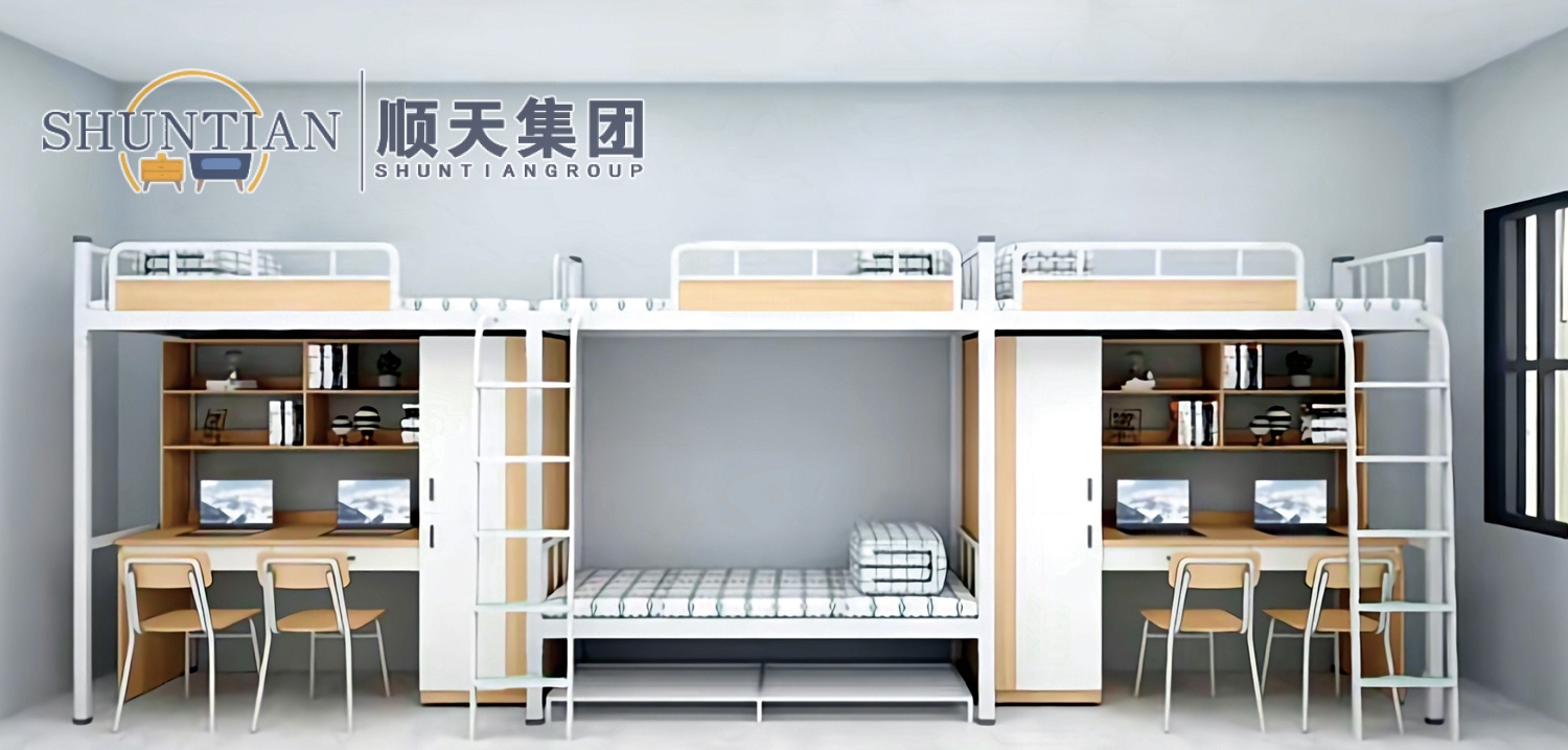 GZC-47 三连体四人位公寓床-侧爬梯-木制床下柜