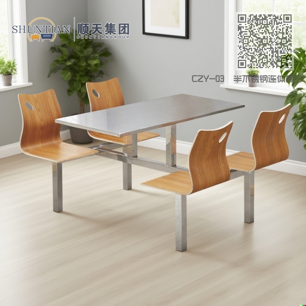 CZY-03  半不锈钢连体餐桌椅