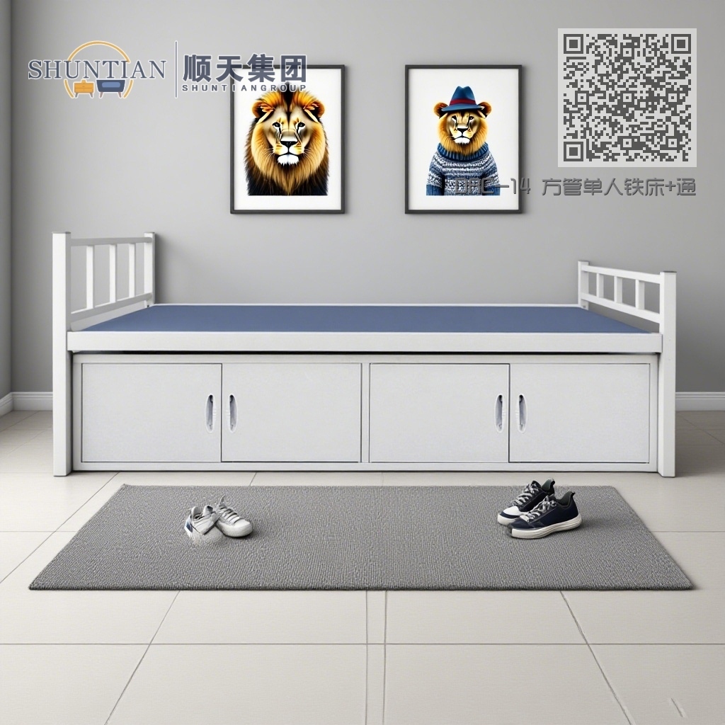 DRC-12方管单人铁床+通长床底柜 DRC-12方管单人铁床+通长床底柜