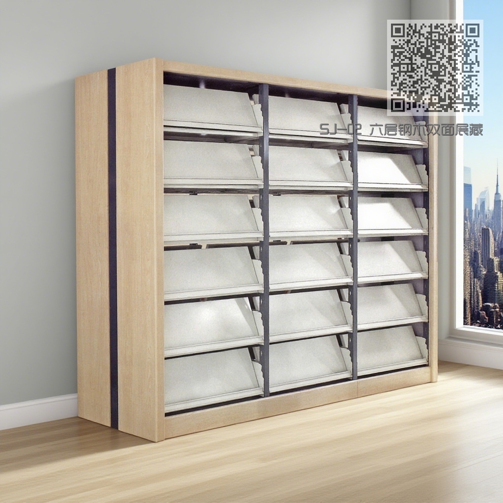 SJ-02 六层钢木双面展藏期刊架 SJ-02 六层钢木双面展藏期刊架