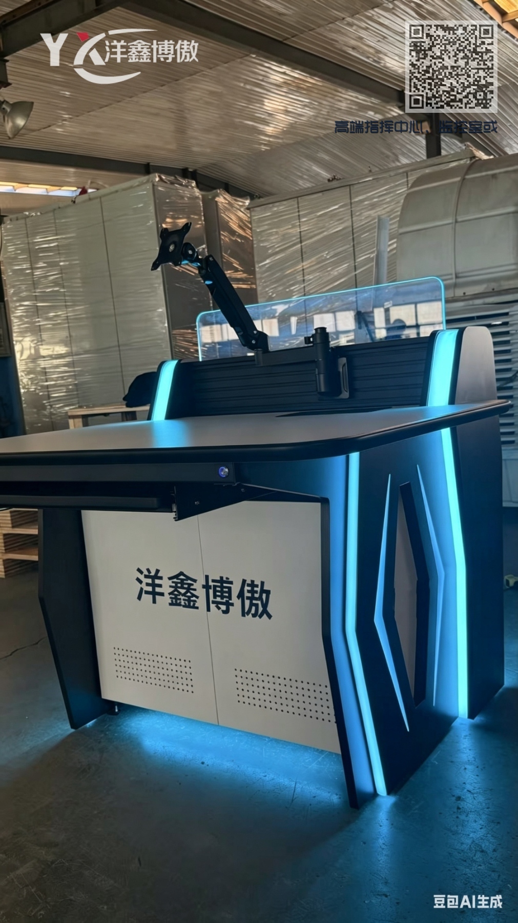 高端指挥中心、监控室或工业控制场景定制的现代化控制台