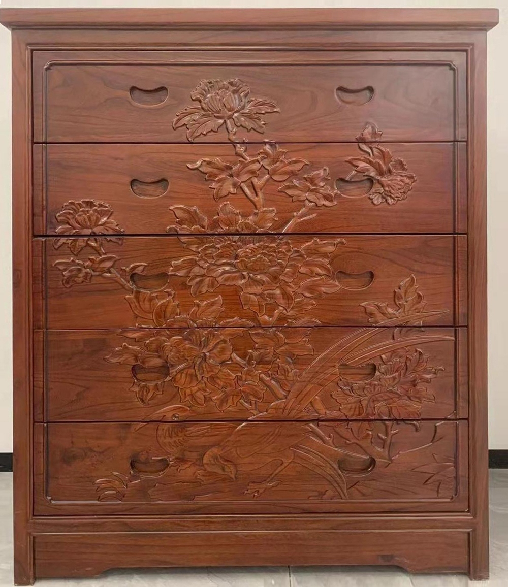 牡丹扣手五斗柜