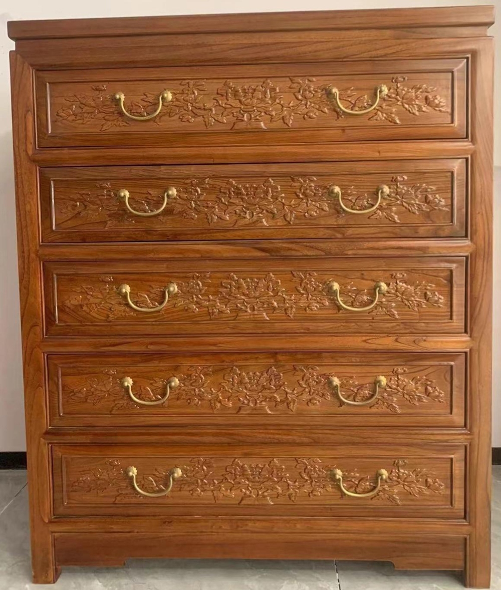 牡丹拉手五斗柜